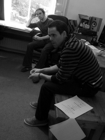 "Death Waits" rehearsal - Red (director) and Tristan (John)
